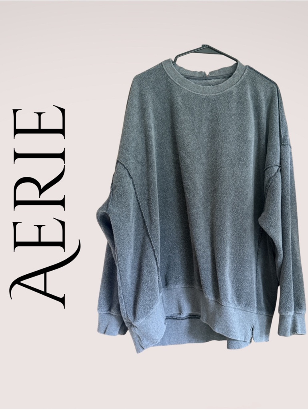 Aerie Vintage Wash Oversized Crewneck Sweatshirt - Slate Gray